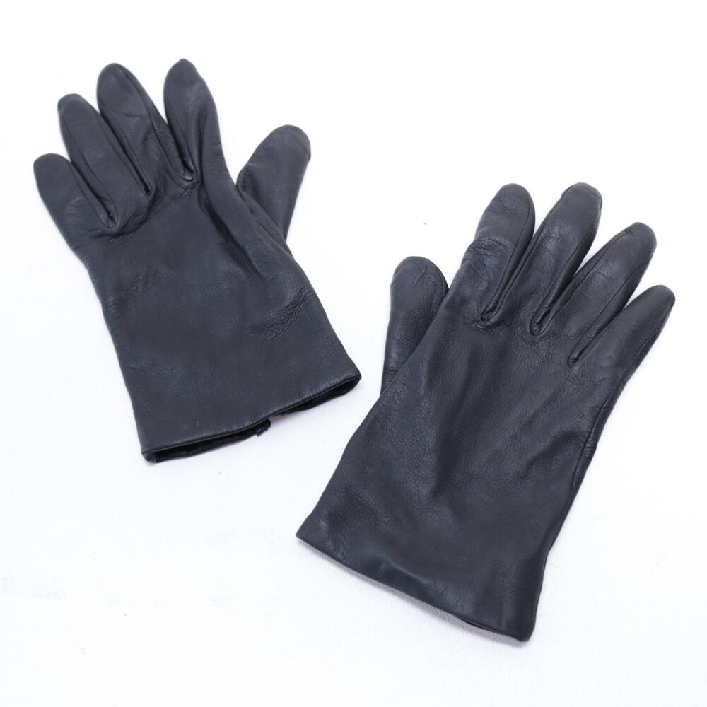 Fownes Gloves Women 6.5 Black Leather Brown Cashmere Lined Wrist